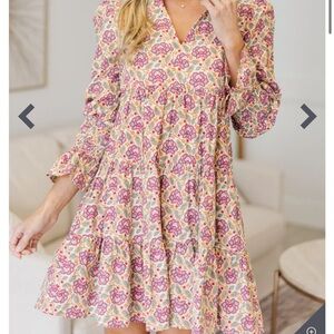 Floral Pink Tiered V-Neck Women’s Maternity Dress